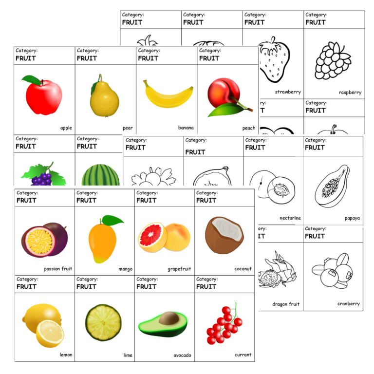 FRUITS playing cards vocabulary game