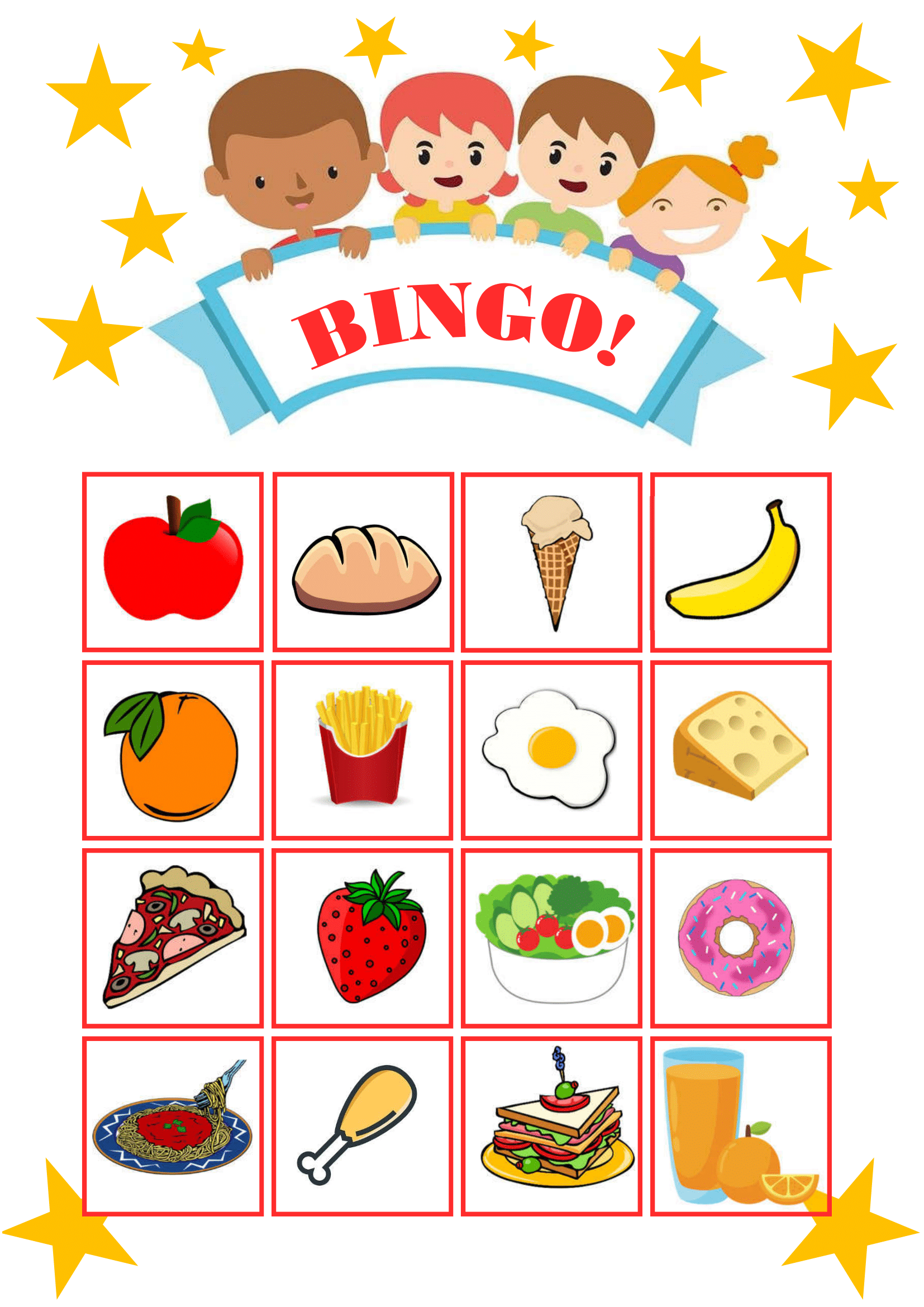 Food Bingo Game Vocabulary Practice